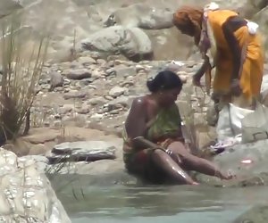 Lady open air bathing in River by Hidden Cam